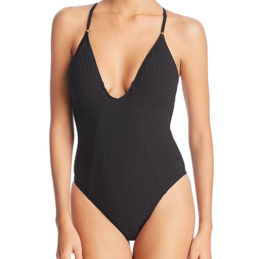 Lucky Brand Shoreline Chic Plunge Strappy Swimsuit